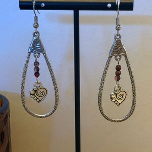 Silver Heart Drop Earrings